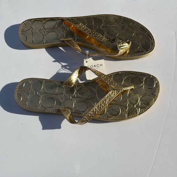 Vintage Coach Metallic Gold Cadee Flip Flops NWT - Picture 3 of 5